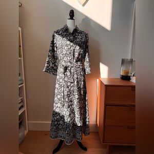 Jessica Simpson Black & White Floral Maxi Dress | Tie Waist | Size M